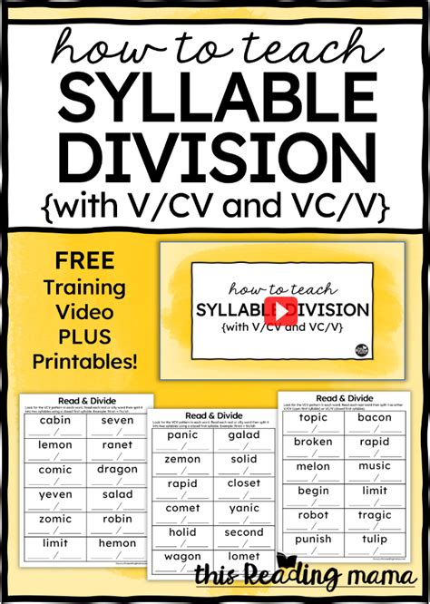 lv mo vl|Teaching Syllable Division in V/CV and VC/V Words .